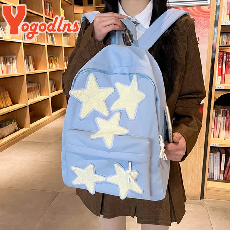 Women's Casual School Backpack Cute Five-Pointed Star School Bags For Teenagers Girls Students Korean Style Laptop Bag
