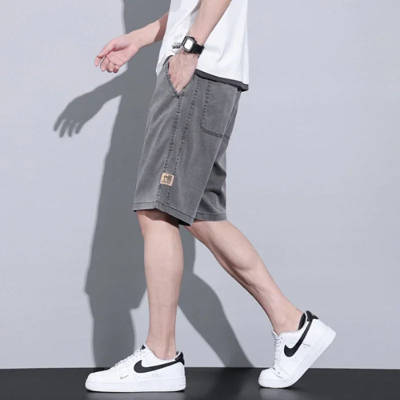 Soft Cosy Lyocell Thin Men's Denim Shorts Summer Clothes Loose Pants Drawstring Elastic Waist Korea Casual Short Plus Size M-5XL