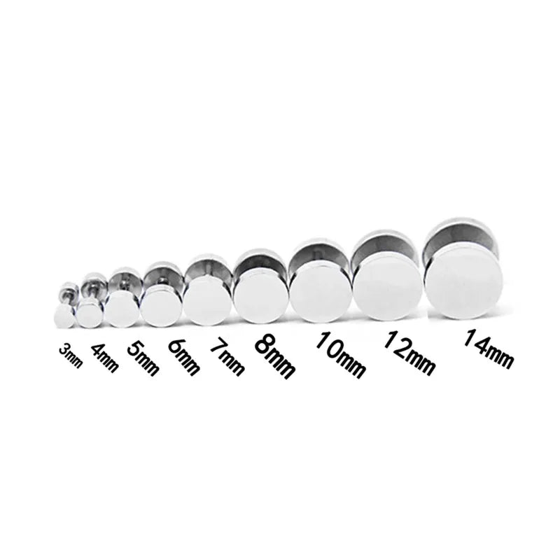 2Pcs Man Women Barbell Punk Gothic Stainless Steel Earring Studs, Black Silver Color Ear Piercing Jewelry