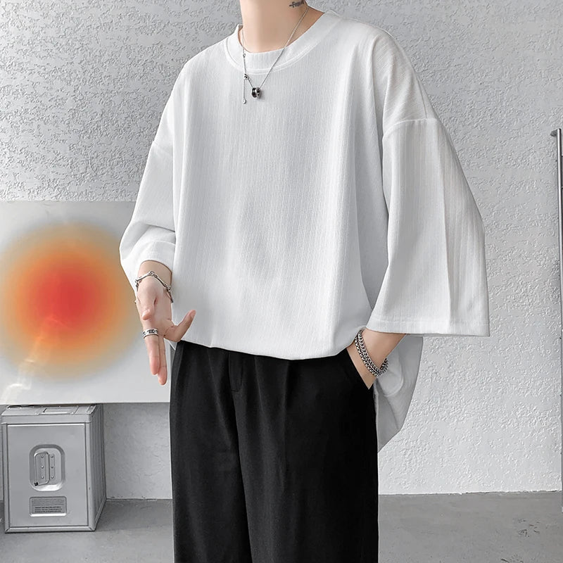 Loose Tshirt Men Oversized Ice Silk T Shirts 2024 Summer Mens Half Sleeve Fashions Harajuku T-Shirt Male Solid Simple Daily Tees