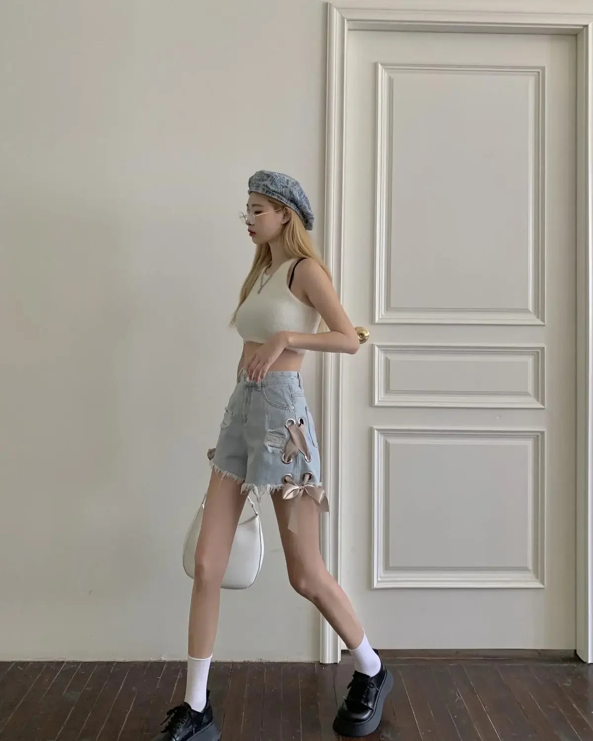 Short Jean Pants Woman Ripped Wide Denim Shorts for Women Stretchy Elasticty Flowy Jorts Summer 2000s Clothes Y2k Hot Streetwear