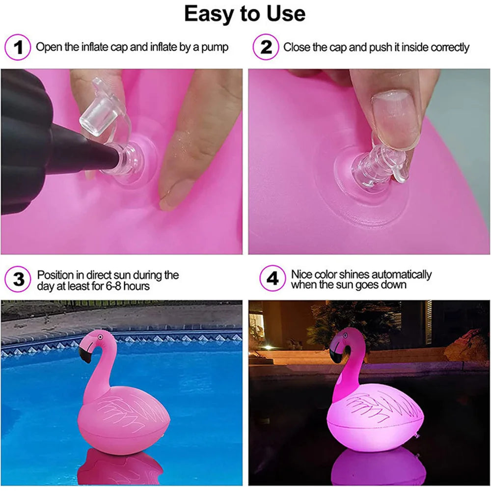 Solar Powered Flamingo Floating Pool Lights, 16 RGB Colors Changing LED Glow Ball Inflatable Flamingo for Outodr Pool Garden