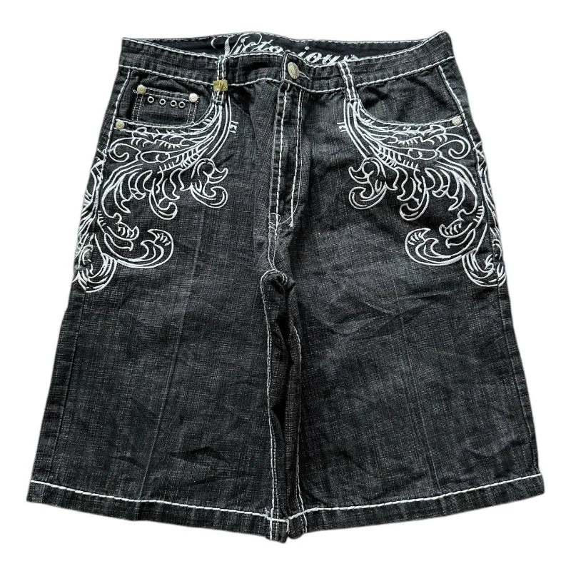 2025 American New Fashion Letter Embroidery Printing Casual Denim Shorts MenY2K Gothic Harajuku Popular Joker Denim Shorts