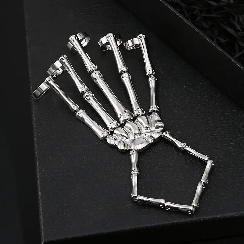 Skeleton Hand Bracelet Bangle Halloween Wristband Skull Fingers Metal Skeleton Hand Bracelet With Ring Hand Halloween Jewelry