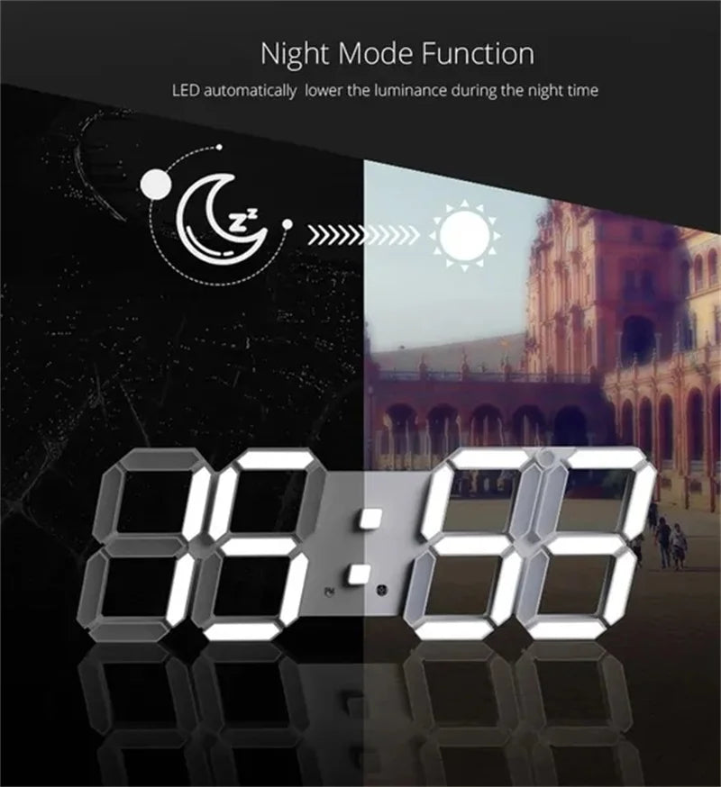 3D LED Digital Clock Glowing Night Mode Brightness Adjustable Electronic Table Clock Digital Wall Hanging Clock Home Bedroom