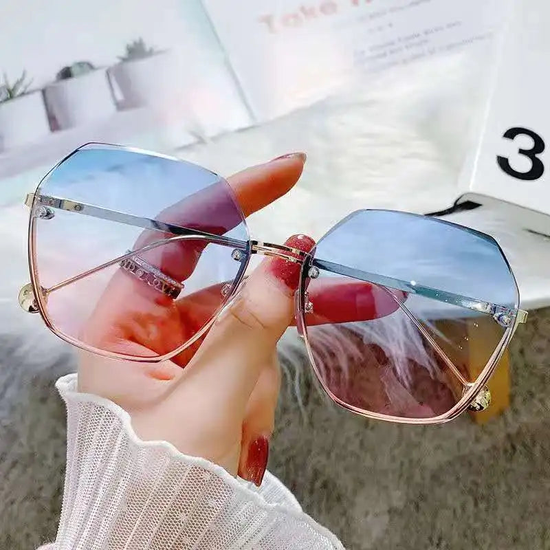 Round Sunglasses Women Brand Designer Gradient Fashion Sun Glasses Female Rimless Metal Oculos De Sol luxury designer