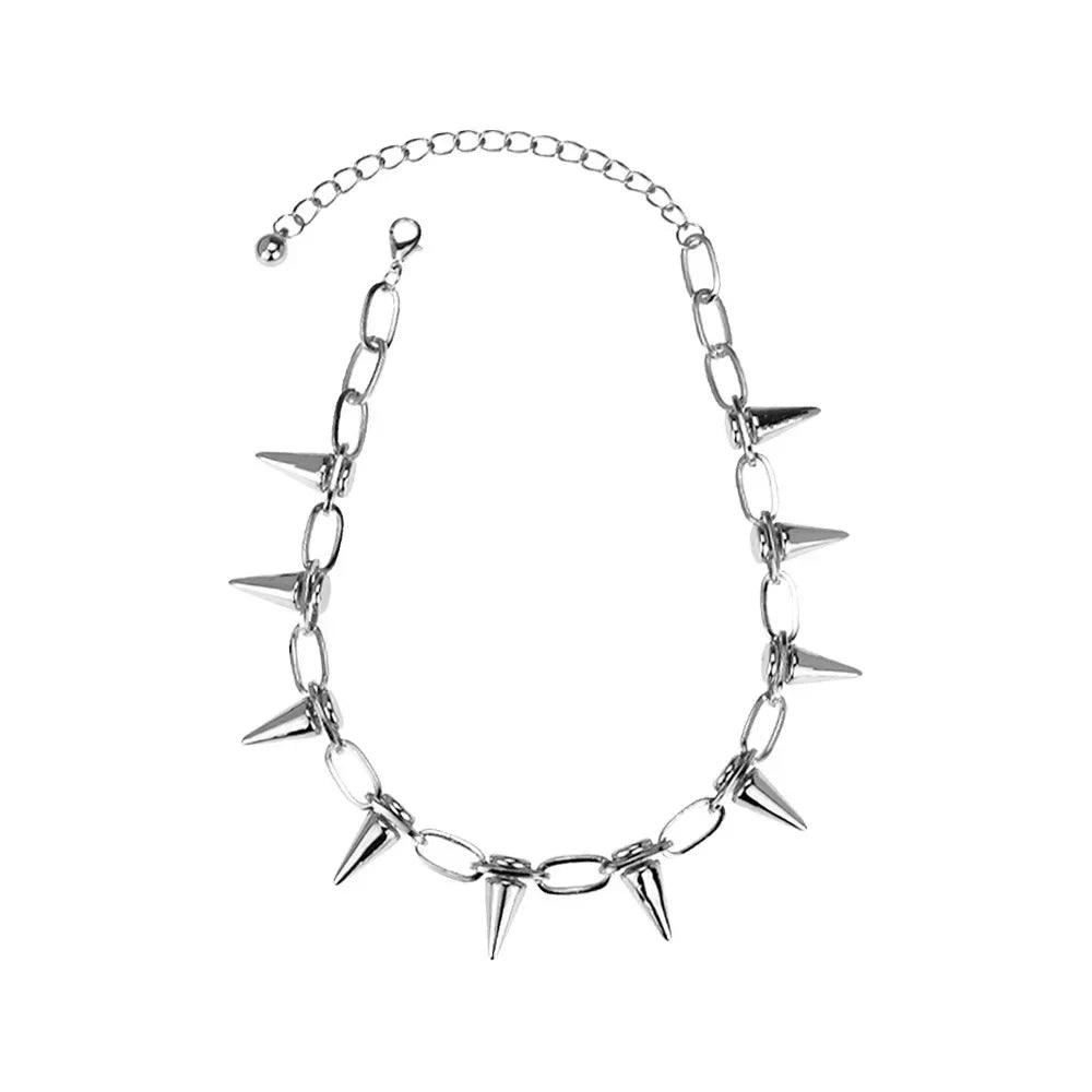 New Punk Gothic Harajuku Necklaces Handmade Womens Necklace Spike Rivet Female Chain Necklaces Exaggeration Rock Choker Jewelry