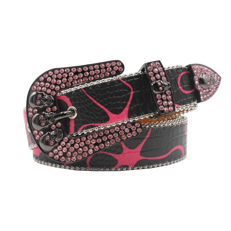 Silver Sparkly Jeans Pants Belt Decorative Skull Rhinestone Belt Y2K Beads Decor Sequin Belt Punk Western Cowboy Cowgirl Belt