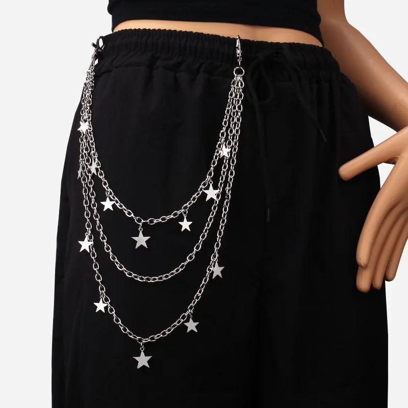 Punk Metal Cross Rivet Layered Chain Keychains for Men Women Waist Key Chain Wallet Jeans Hip-hop Pants Belt Jewelry Accessories