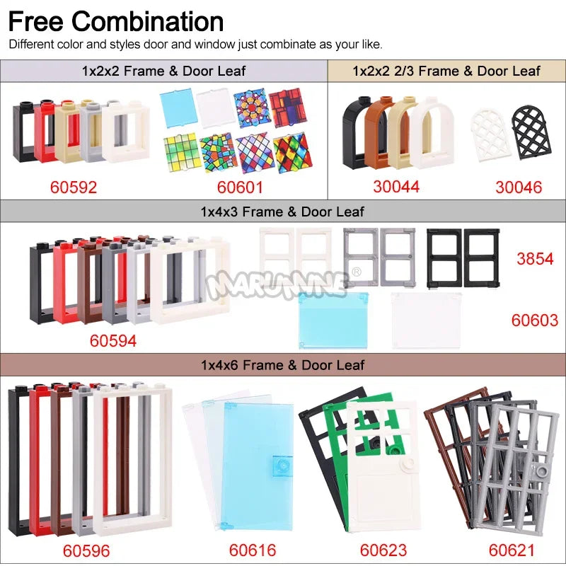 Marumine MOC Bricks Door Frame Window Glass Building Blocks City House Parts Compatible with 60616 60623 60592 6060160603 60594