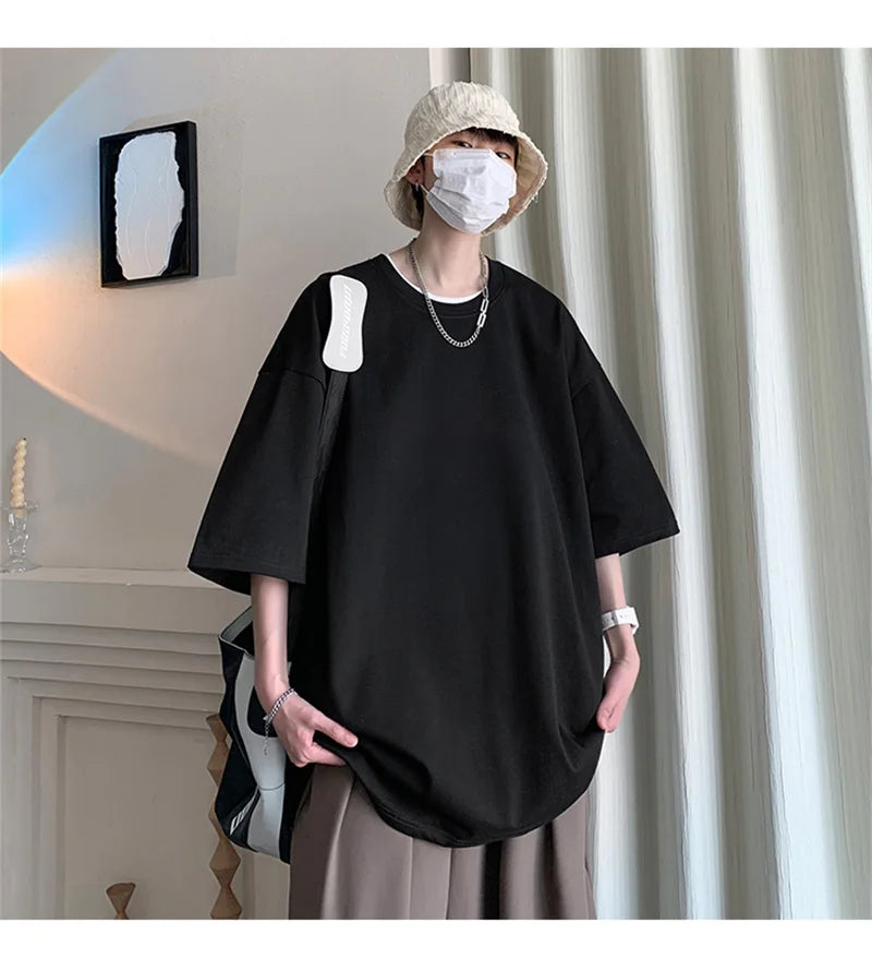 Men's Cotton T-shirts White Mens Oversized T Shirt Solid Summer Casual Wear Tee Shirts Fashion for Men 5XL Male Clothes