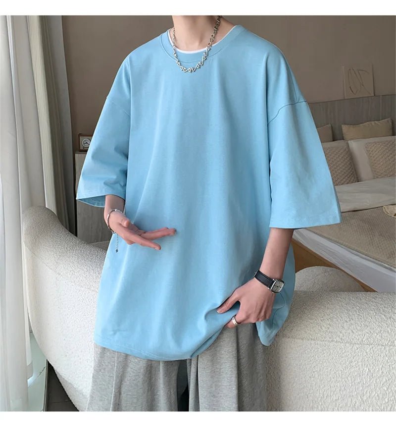 Men's Cotton T-shirts White Mens Oversized T Shirt Solid Summer Casual Wear Tee Shirts Fashion for Men 5XL Male Clothes