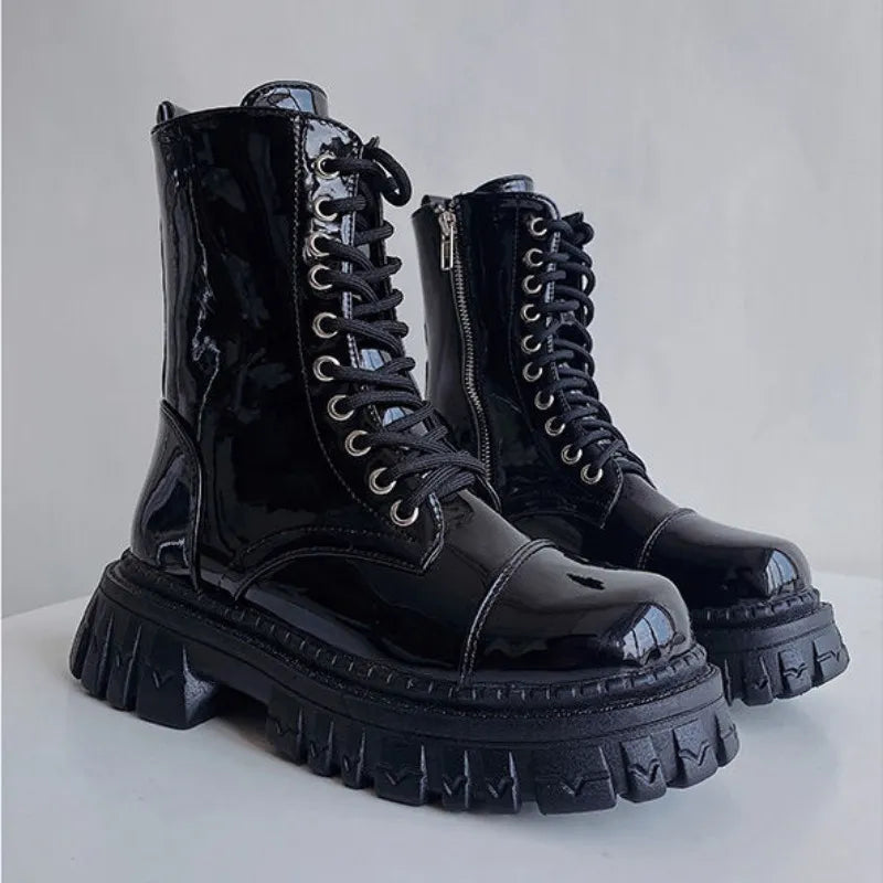 Short Shoes for Woman Combat Booties Punk Style Footwear Waterproof Women's Ankle Boots with Laces Lace-up Biker New Rock In Y2k