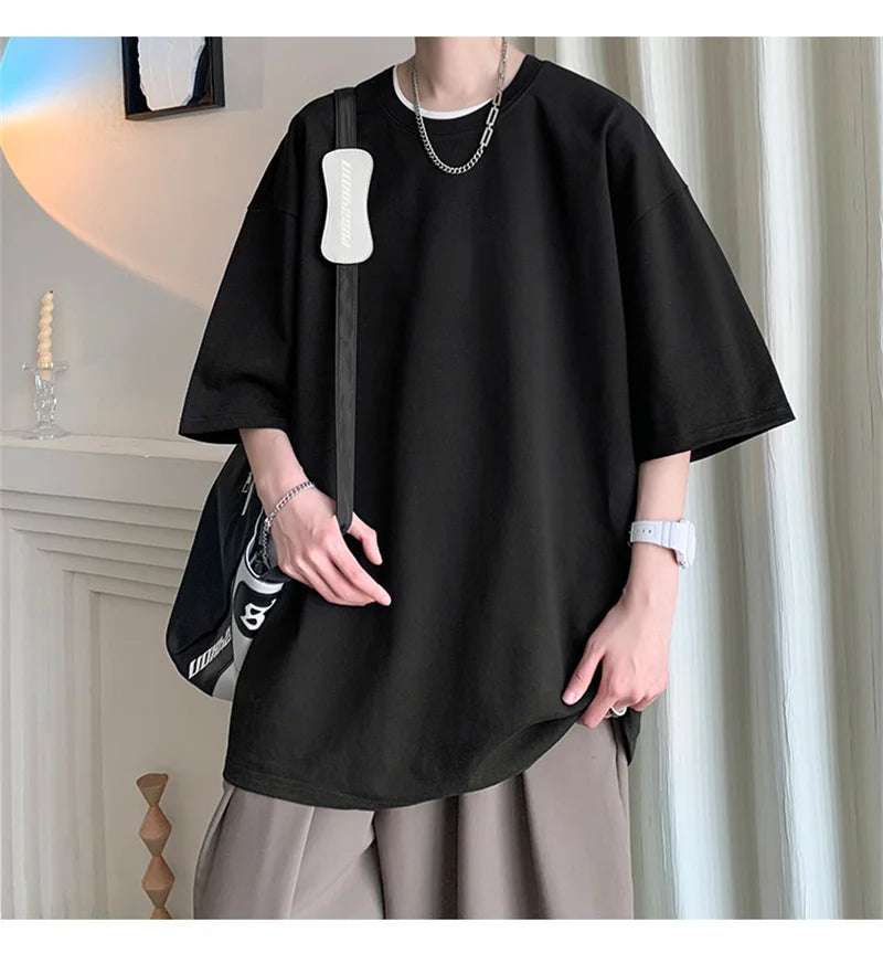 Men's Cotton T-shirts White Mens Oversized T Shirt Solid Summer Casual Wear Tee Shirts Fashion for Men 5XL Male Clothes