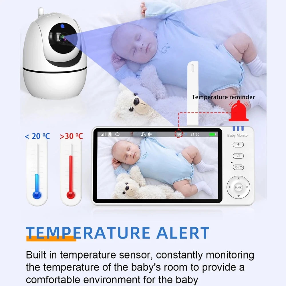 5.0 Inch 2.4G Wireless Video Baby Monitor 3500mAh Battery IPS Screen With Nanny PTZ Camera 2-way Audio VOX Lullaby Up USB Charge