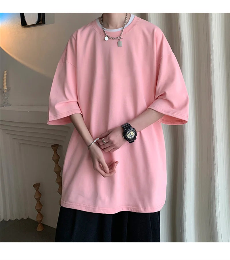 Men's Cotton T-shirts White Mens Oversized T Shirt Solid Summer Casual Wear Tee Shirts Fashion for Men 5XL Male Clothes