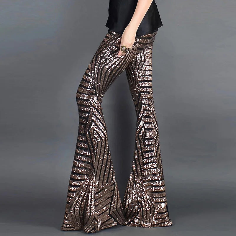 Sequin High Waist Skinny Flare Streetwear Wild Basic Slim 2023 Trend Patchwork Pants Casual Pants Summer New Women's Pants