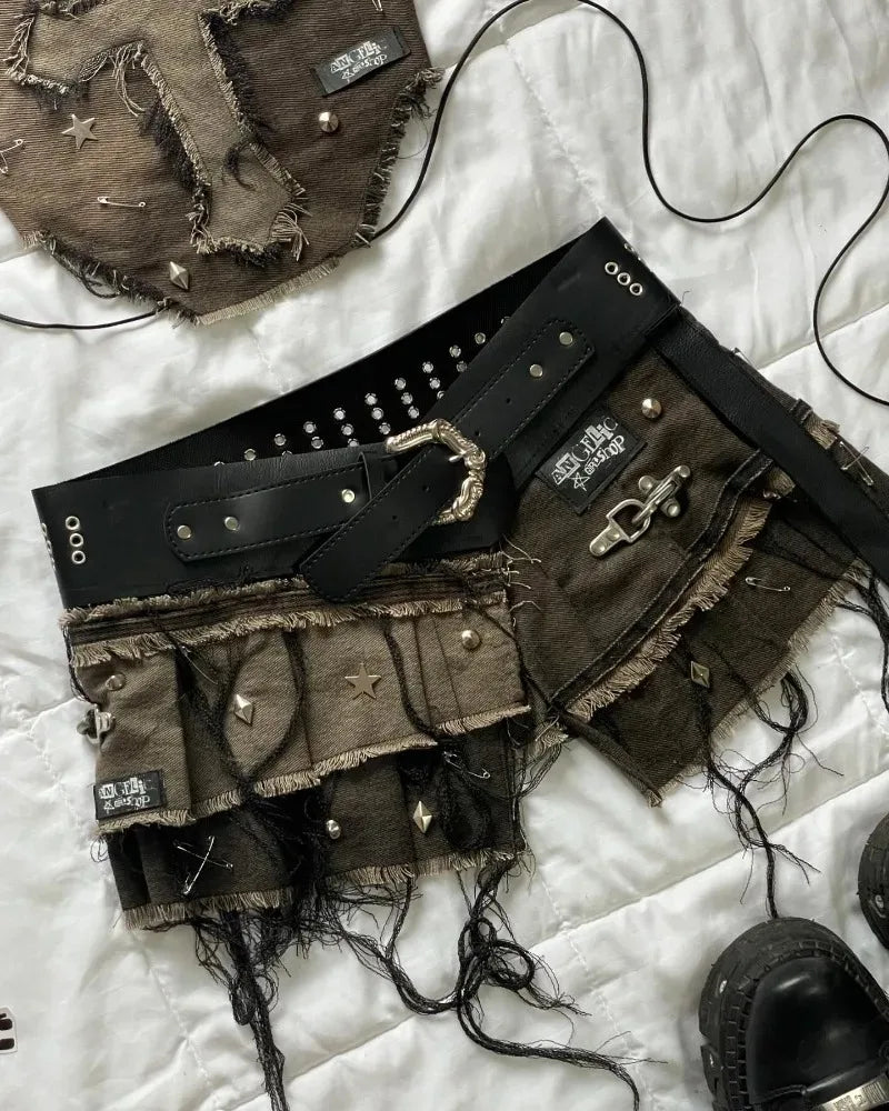 American New Fashion Cross Embroidery Patch Short Suit Female Y2K Harajuku Style Popular Sexy Spice Slim Denim Skirt Streetwear