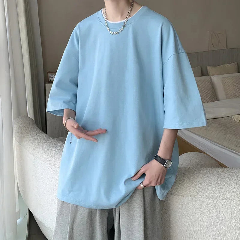 Men's Cotton T-shirts White Mens Oversized T Shirt Solid Summer Casual Wear Tee Shirts Fashion for Men 5XL Male Clothes