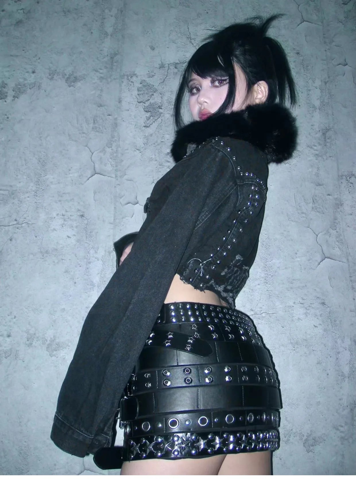 Lautaro Spring Cool Black Pu Leather Mini Skirt Women with Many Belt Low Waist Luxury Designer Steampunk Clothes Streetwear 2025