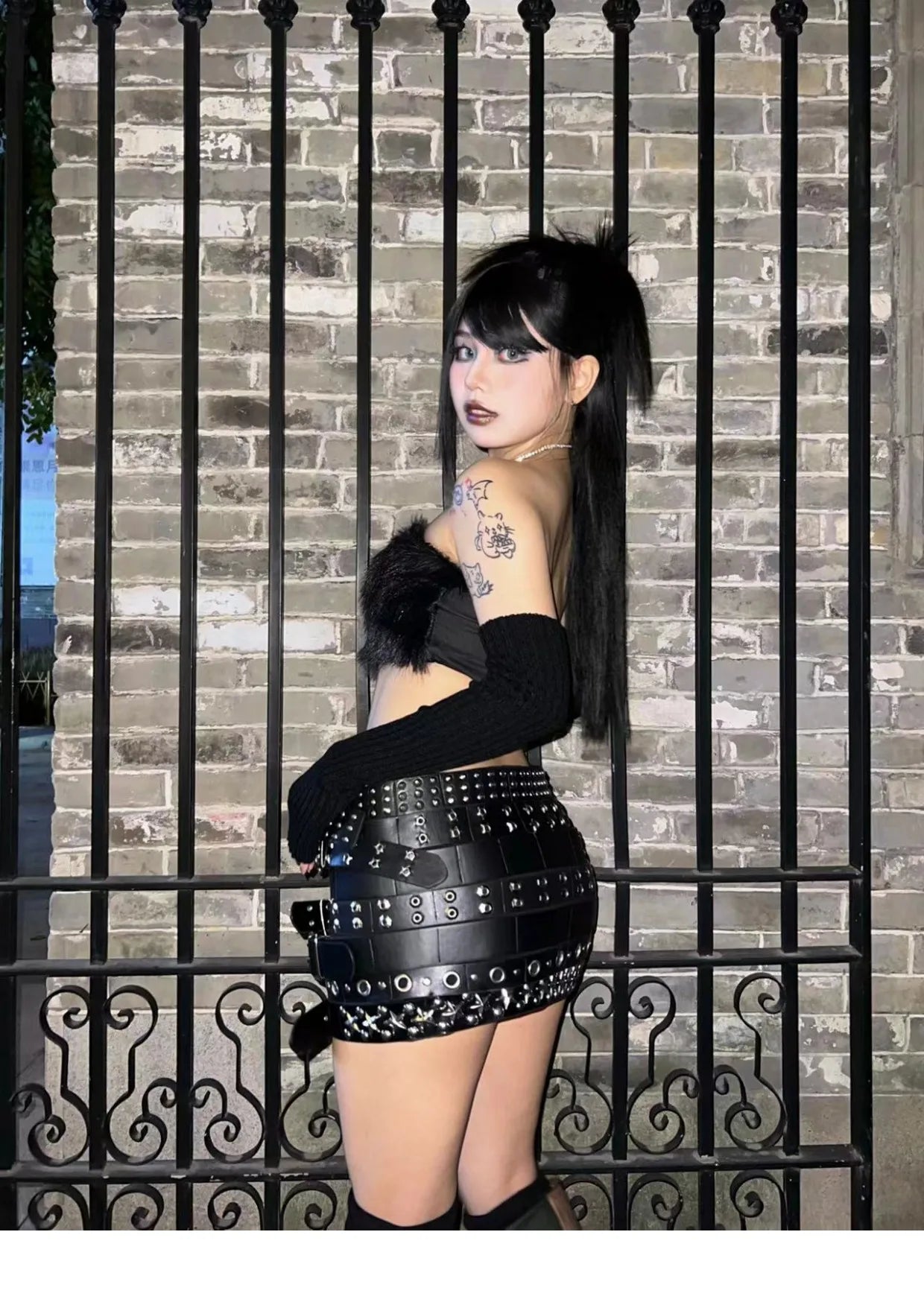 Lautaro Spring Cool Black Pu Leather Mini Skirt Women with Many Belt Low Waist Luxury Designer Steampunk Clothes Streetwear 2025