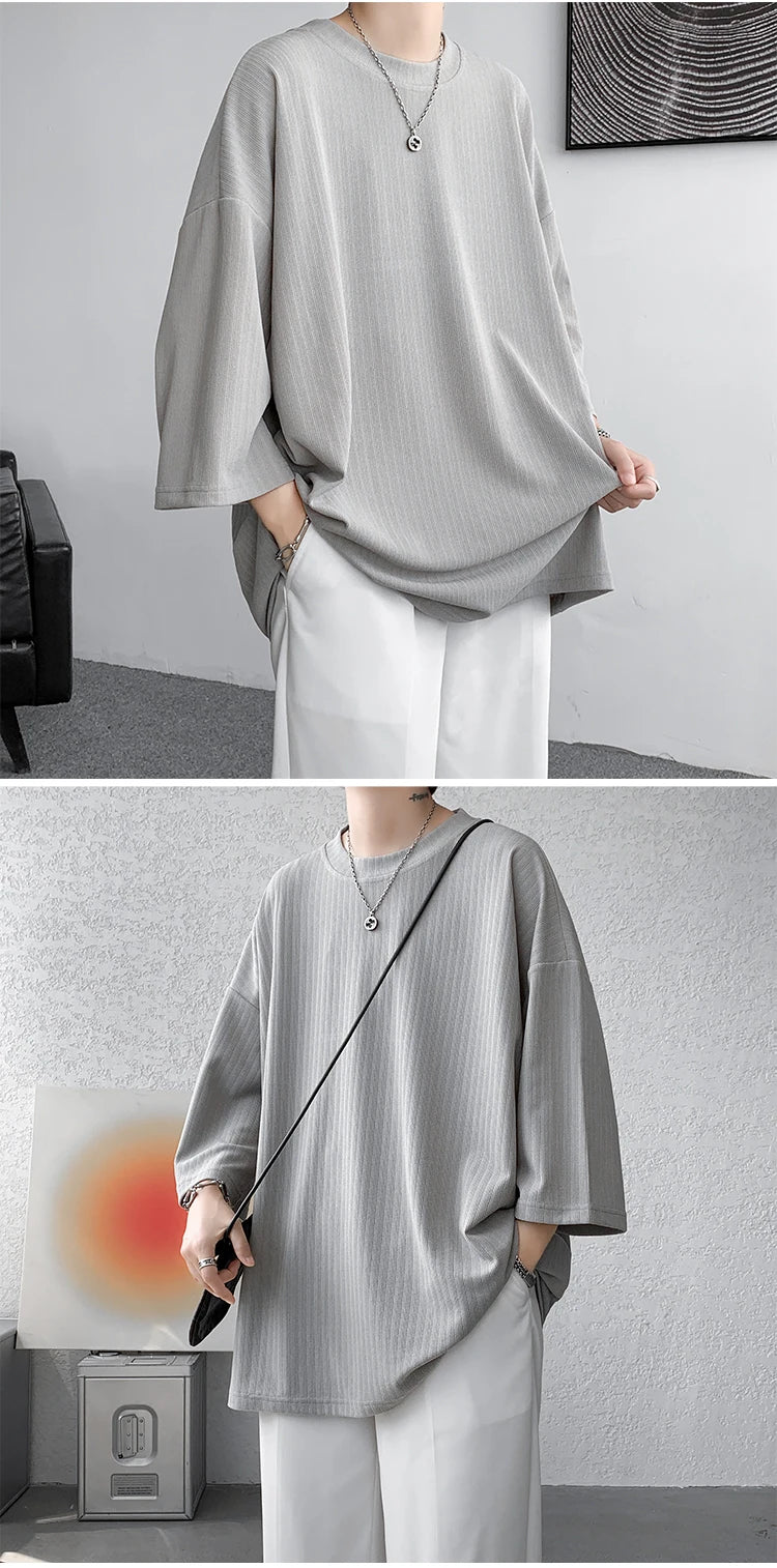 Loose Tshirt Men Oversized Ice Silk T Shirts 2024 Summer Mens Half Sleeve Fashions Harajuku T-Shirt Male Solid Simple Daily Tees