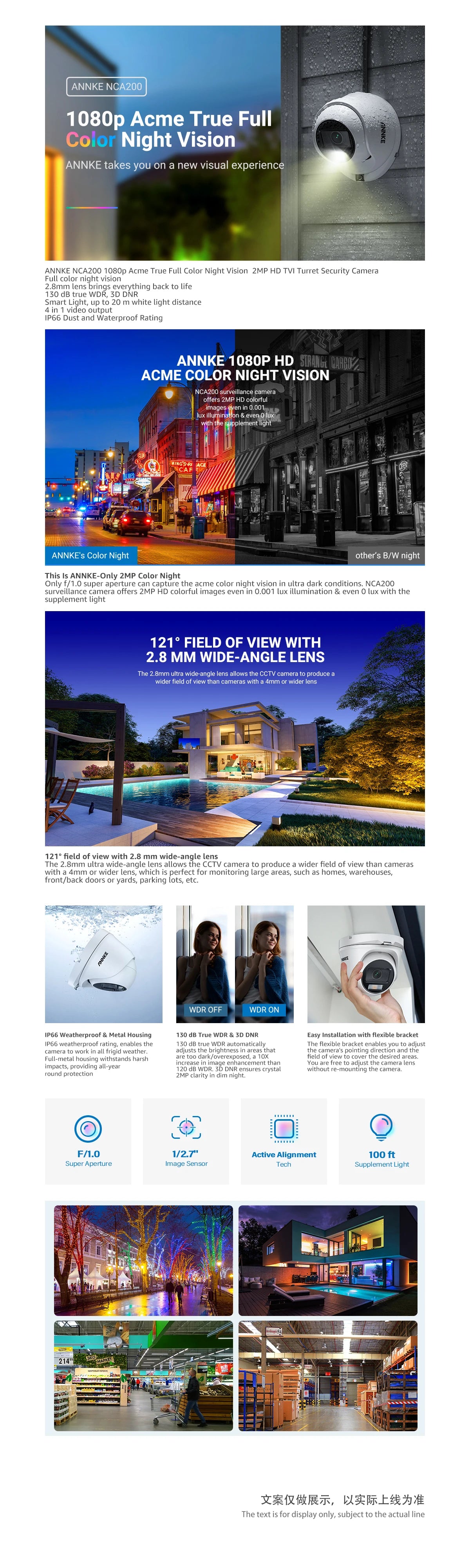 ANNKE NightChroma NCA200 1080p Acme Color Night Vision Security Active Alignment TVI Cameras Outdoor Indoor Surveillance Camera