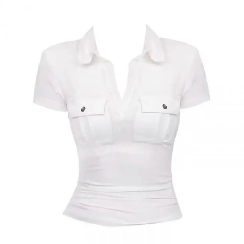 Tawaaiw Casual Pocket T-shirt Woman Clothes Short Sleeve Turn-down Collar Korean Fashion 2000s Clothes Y2k Summer Tops Tees