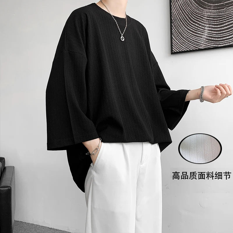 Loose Tshirt Men Oversized Ice Silk T Shirts 2024 Summer Mens Half Sleeve Fashions Harajuku T-Shirt Male Solid Simple Daily Tees