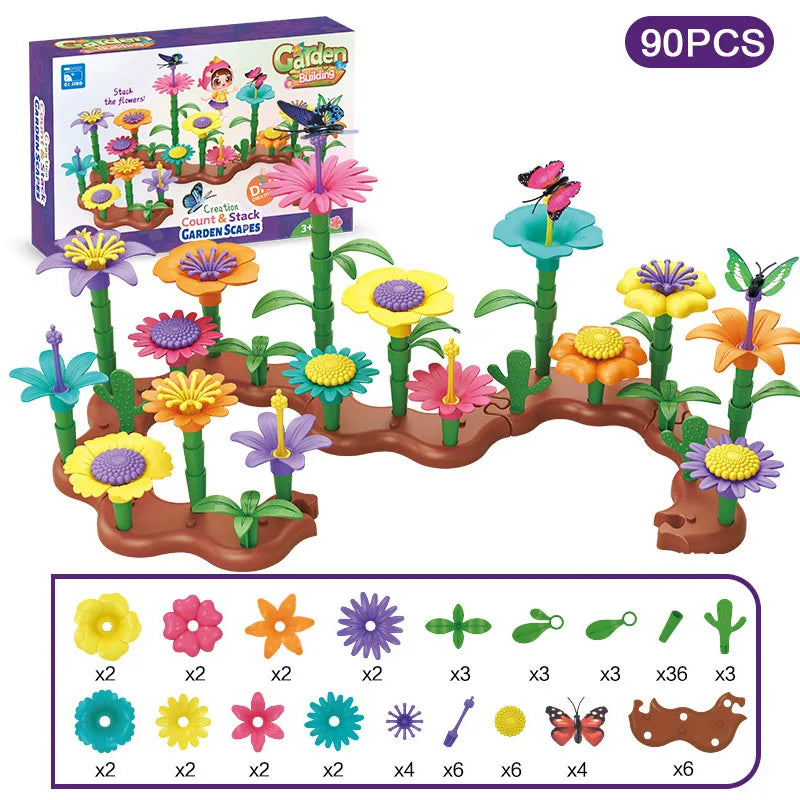 Girls DIY Flower Garden Toys Building Blocks Kids Toddlers Playset Bouquet Creative Growing Floral Garden Parents-child Interct