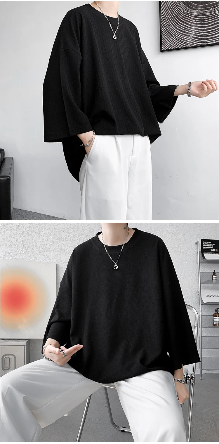 Loose Tshirt Men Oversized Ice Silk T Shirts 2024 Summer Mens Half Sleeve Fashions Harajuku T-Shirt Male Solid Simple Daily Tees