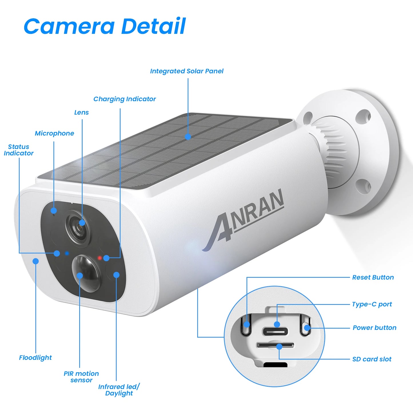 ANRAN 2/3/4 PCS Outdoor Wireless WIFI Camera 2.4G 3MP Battery Solar Security Camera Floodlight Color Night Vision Local Alarm