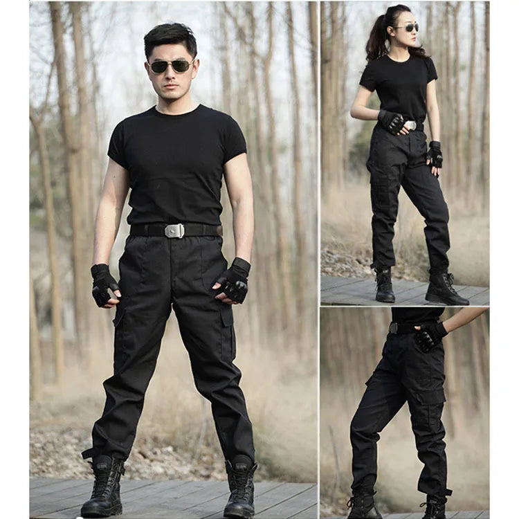 Black Utility Cargo Pants Sweatpants - Durable Work Trousers with Multi-Pockets, Comfort Fit for Outdoor Sports & Daily Casual