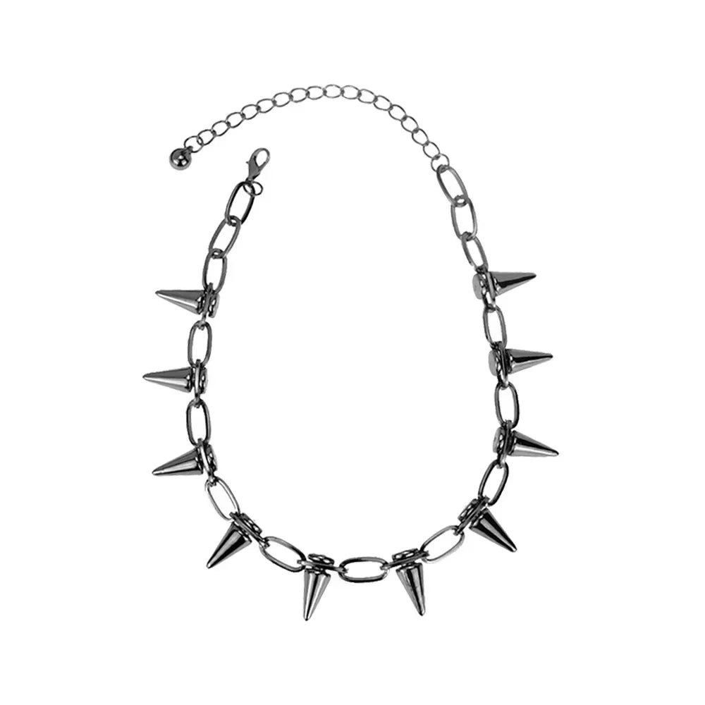New Punk Gothic Harajuku Necklaces Handmade Womens Necklace Spike Rivet Female Chain Necklaces Exaggeration Rock Choker Jewelry