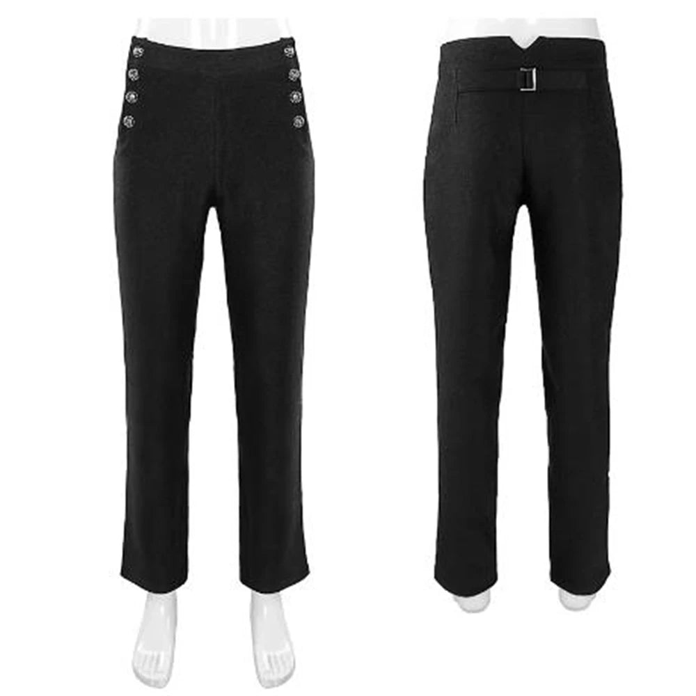 Men Steampunk Victorian Pants Historical High Waist Long men's Pants Retro Daily Button Casual Trousers Wedding Pants