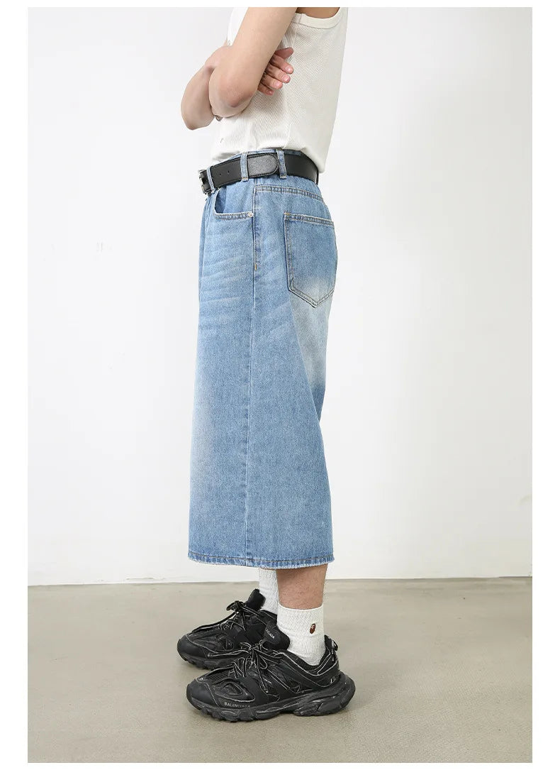 Harajuku Vintage High Waist Black Retro Washed Denim Shorts Women's Fashion Casual Loose Fit Y2K Streetwear Mid Long Short