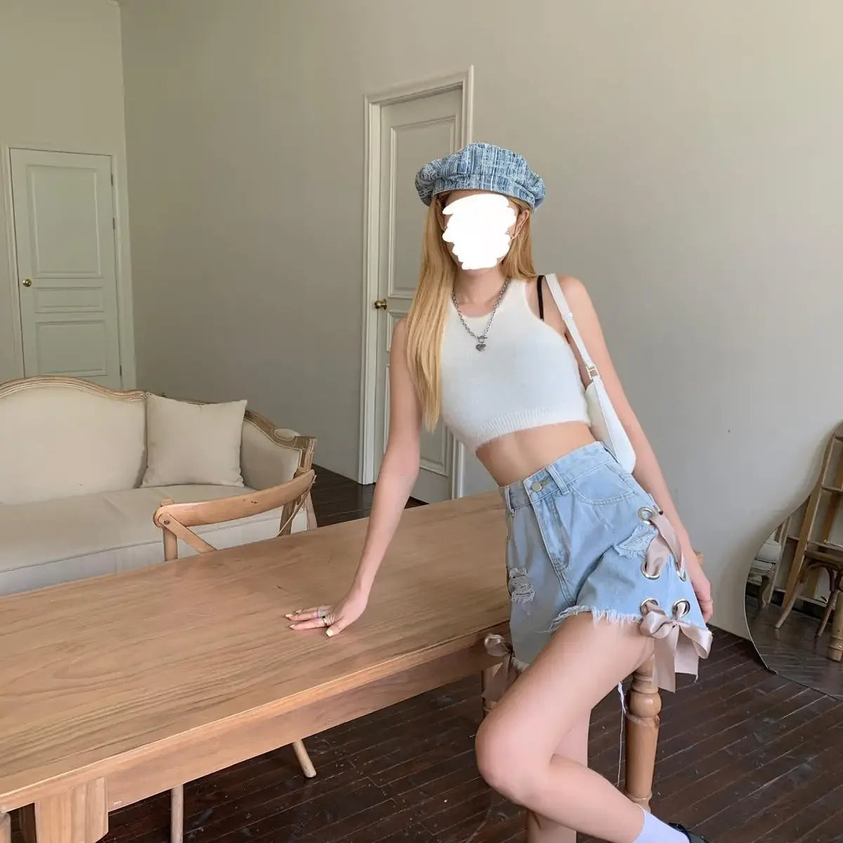 Short Jean Pants Woman Ripped Wide Denim Shorts for Women Stretchy Elasticty Flowy Jorts Summer 2000s Clothes Y2k Hot Streetwear