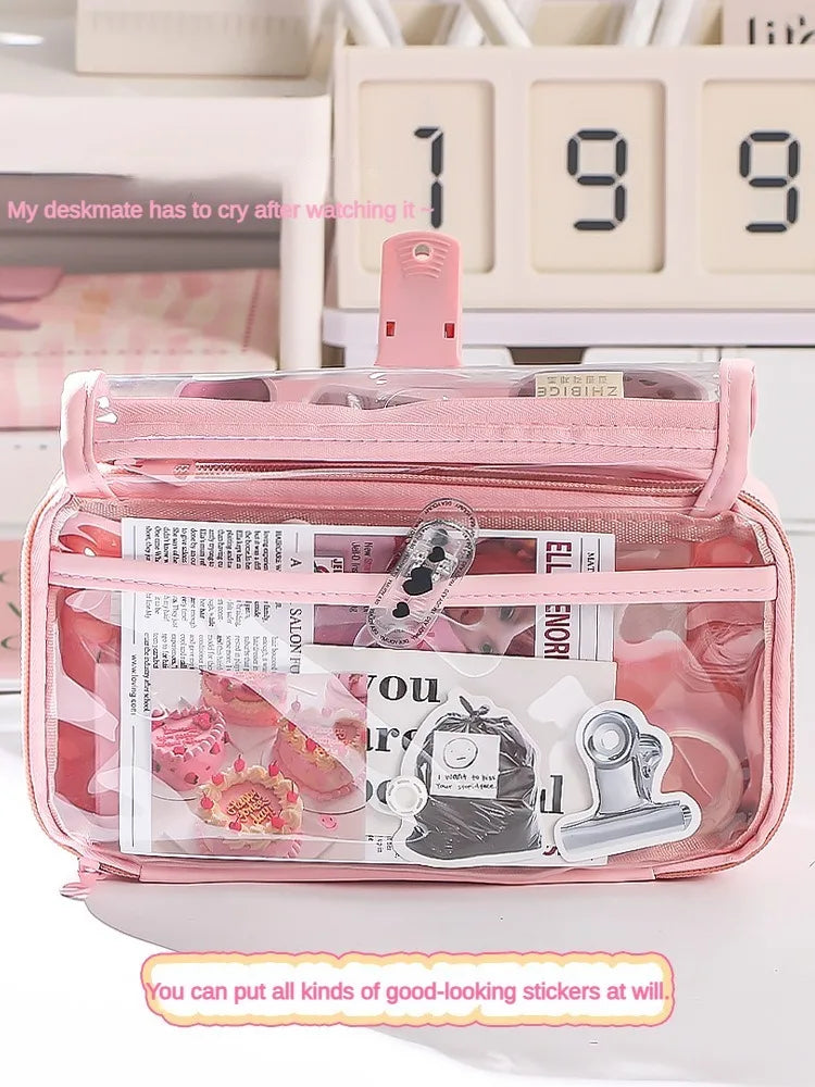 Transparent Pencil Case Lnstagram Style Niche Powerful Stationery Box Good Quality for Elementary School Students