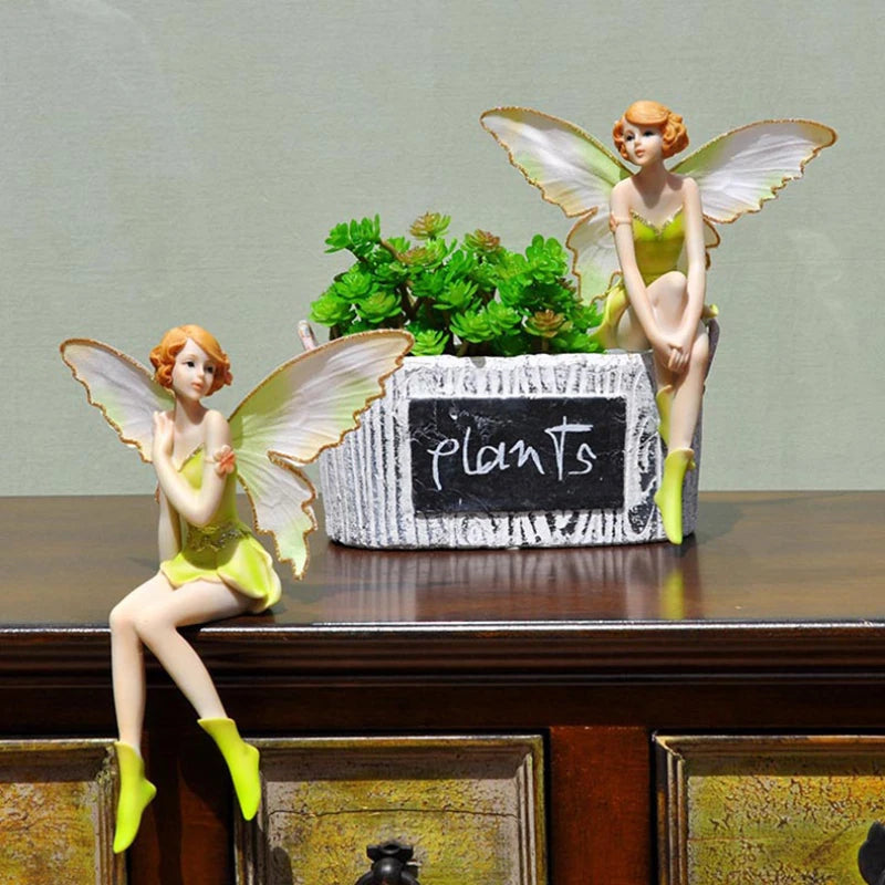 Creative Green Flower Fairy Cute Girl Resin Elf Angel Ornament Home Decoration Crafts Statue Bar Desk Fairy Statue Decoration