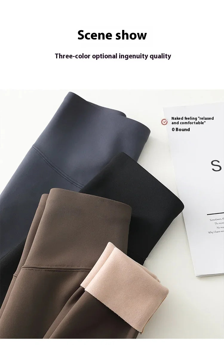 Women's Autumn Winter Thickened Alpaca Velvet Black Shark Leggings High Waist Slim Seamless Fleece Warm Leggings