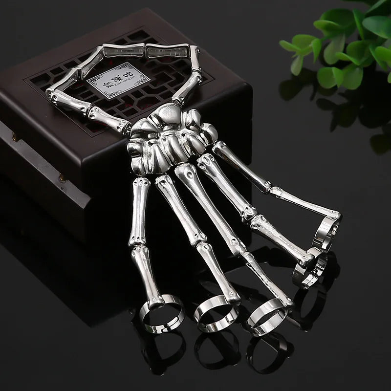 Skeleton Hand Bracelet Bangle Halloween Wristband Skull Fingers Metal Skeleton Hand Bracelet With Ring Hand Halloween Jewelry