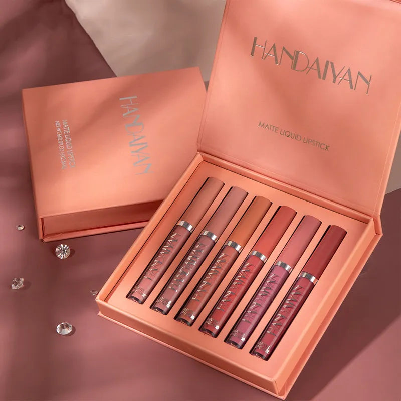 Handaiyan Lipstick Kit Sexy Long Lasting Liquid Lipstick Glaze Set Nonstick Cup Waterproof beauty Makeup for Women Maquiagem