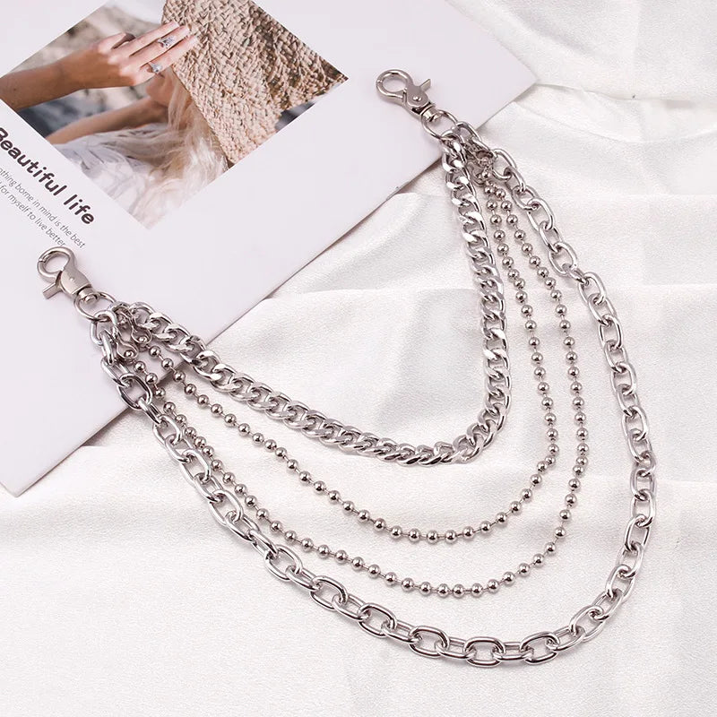 Punk Metal Cross Rivet Layered Chain Keychains for Men Women Waist Key Chain Wallet Jeans Hip-hop Pants Belt Jewelry Accessories