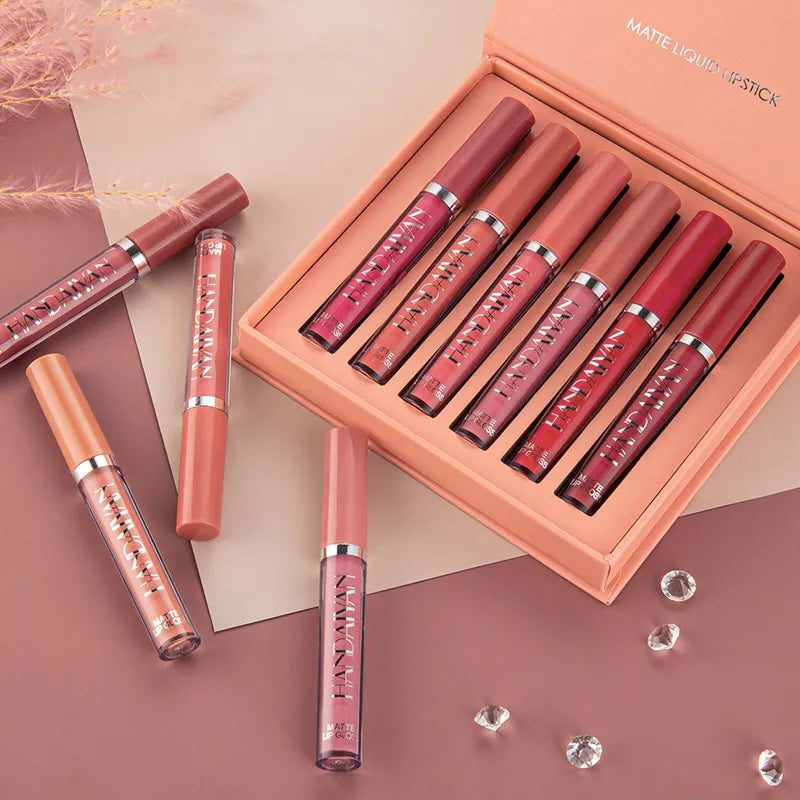 Handaiyan Lipstick Kit Sexy Long Lasting Liquid Lipstick Glaze Set Nonstick Cup Waterproof beauty Makeup for Women Maquiagem