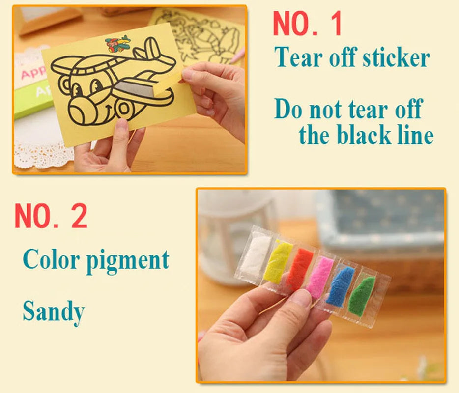 10Pcs Children Drawing Toys Sand Painting Pictures Kid DIY Crafts Education Toy for Boys Girls Schedule Sticker Cartoon Pattern