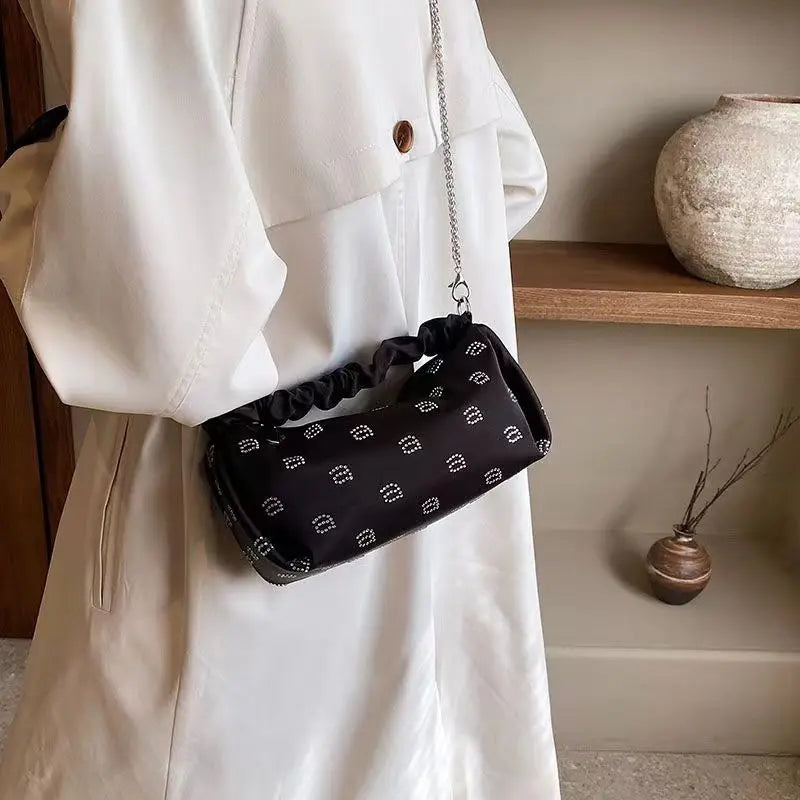 New Satin Diamond Letter AW Wang Chain One Shoulder Crossbody Bag Women's Tote Dumpling Bag Cosmetic Bag Shopping Bag Wallet