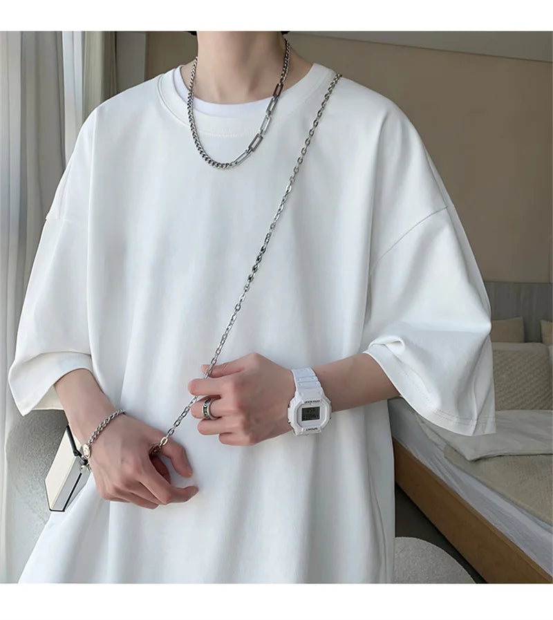 Men's Cotton T-shirts White Mens Oversized T Shirt Solid Summer Casual Wear Tee Shirts Fashion for Men 5XL Male Clothes