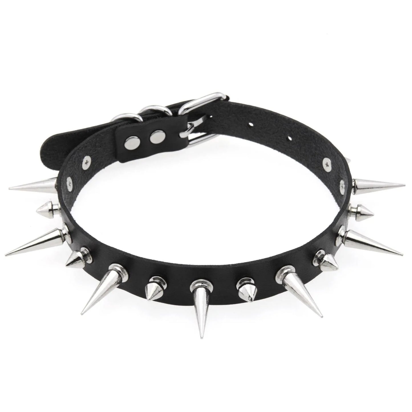 Punk Long Spike Choker PU Leather Collar for Women Men Cool Big Rivets Studded Chocker Goth Style Necklace Emo Accessories 2024