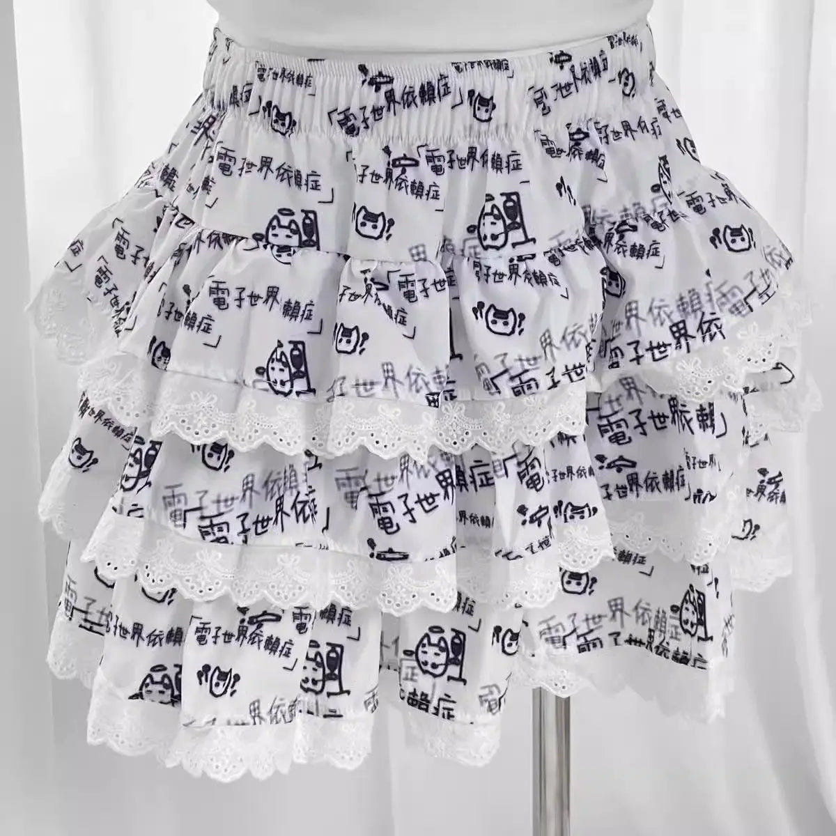 Y2k Dark Gothic Punk Black White Short Skirt Women Hot Chick Y2k Polka Dot Ruffle Cake Skirt Female Cute Chic Lolita Lace Skirts