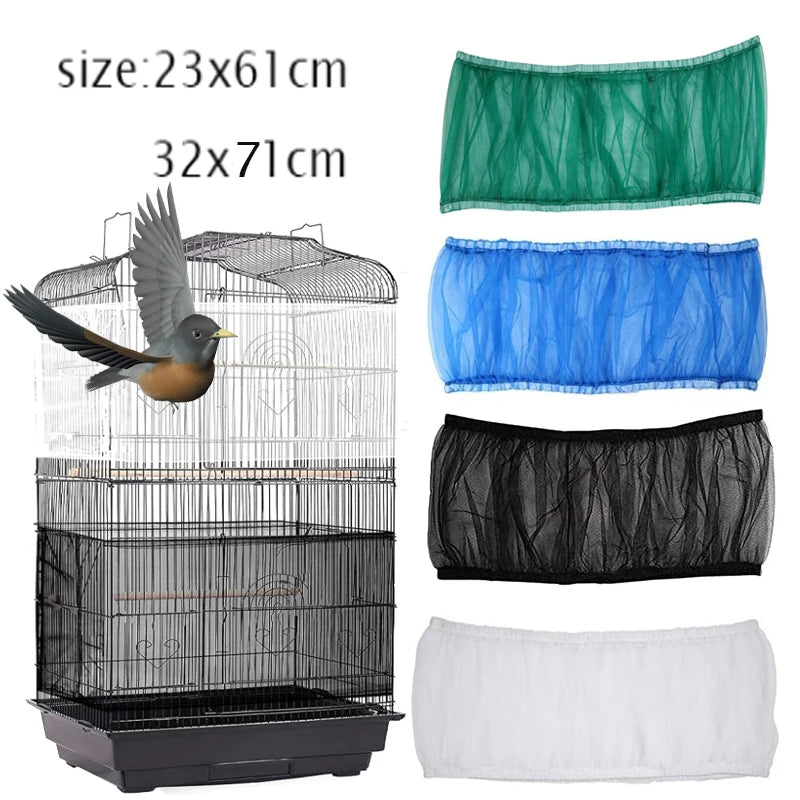 1PC DUniversal Mesh Bird Cage Cover Shell Skirt Net Easy Cleaning Catcher Guard Bird Cage Stretchy Mesh Parrot Bird Cage Net